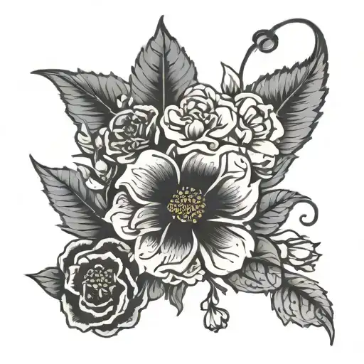 birth flowers of march, may. july, august, october tattoo design idea