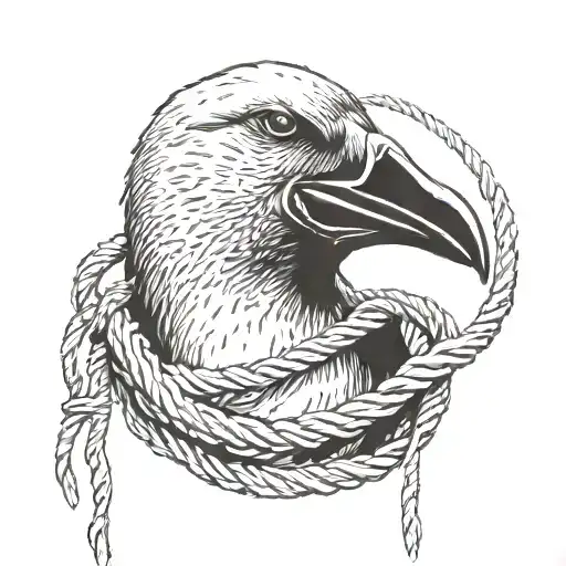 a dead albatross tied together with rope to mans neck tattoo design idea