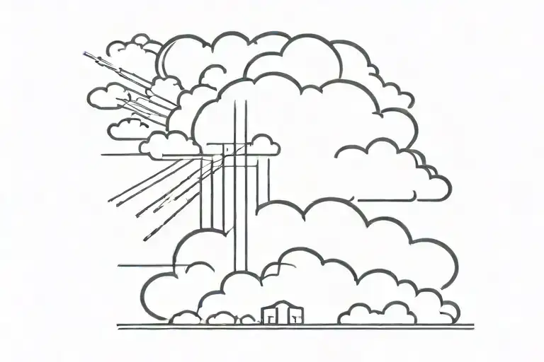 cloud with vertical line and sun on one side storm on another  tattoo design idea