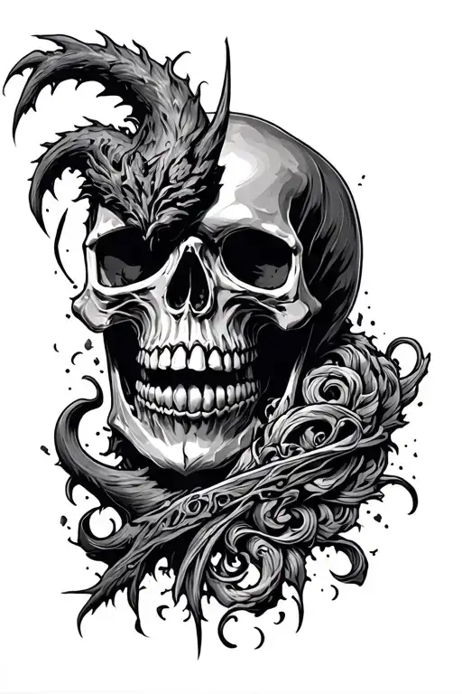 good vs evil skull tattoo design idea