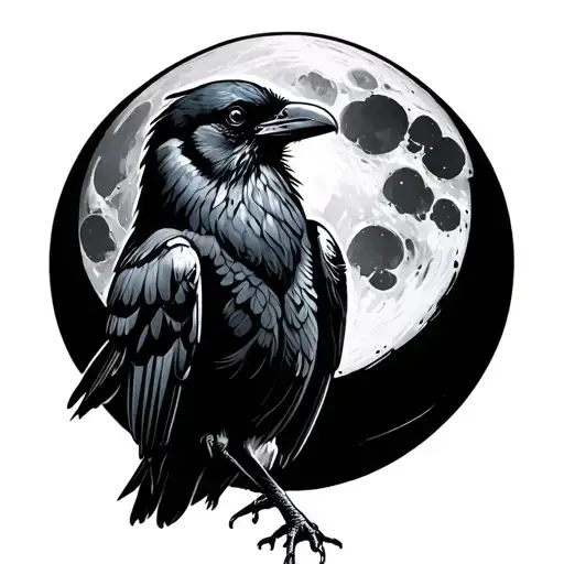 ehite crow on black moon tattoo design idea