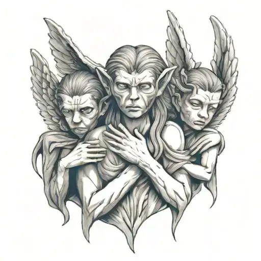 no evil speak no evil angels tattoo design idea