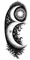 moon and sun and plam tree tattoo design idea