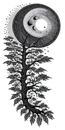 moon and sun and plam tree tattoo design idea