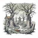 Add a haunting background that complements the zombie, such as a graveyard scene with twisted trees, tombstones, and fo tattoo design idea