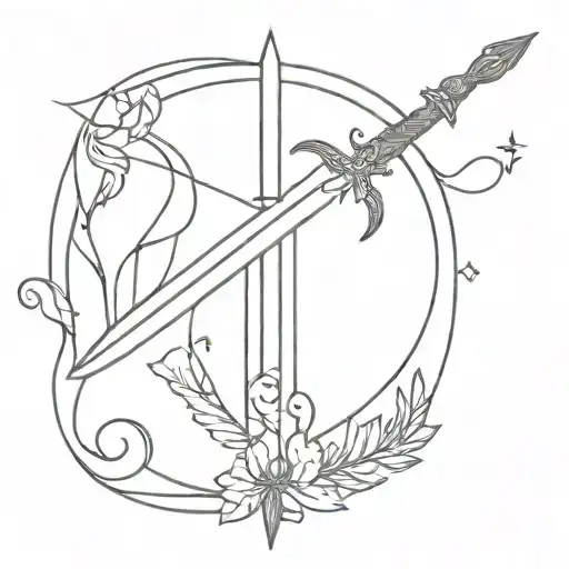 An abstract geometric design incorporating the Sword of St. George and plant motifs tattoo design idea