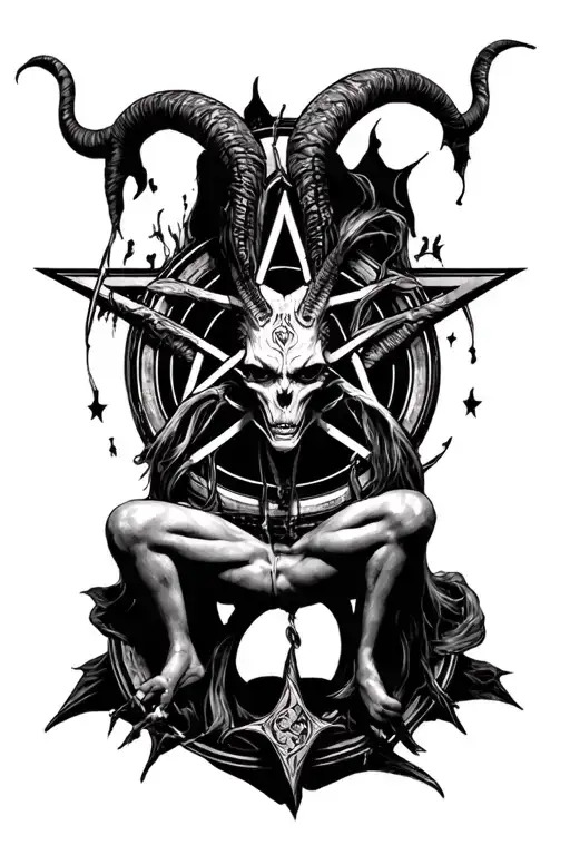 circle satanic pentagram star in the background, like surrounding baphomet tattoo design idea