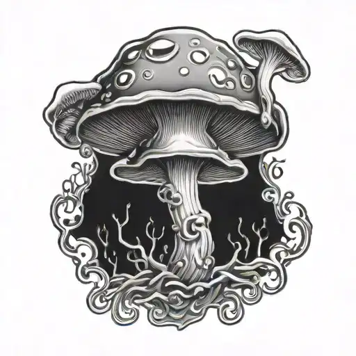 magic mushroom coming out of head tattoo design idea