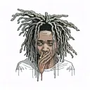 emo,depression,darkness,lonely,suicidal,sad,dark skinned male,dyed short dreads fully hiding face,teens,no tattoos,skinn tattoo design idea