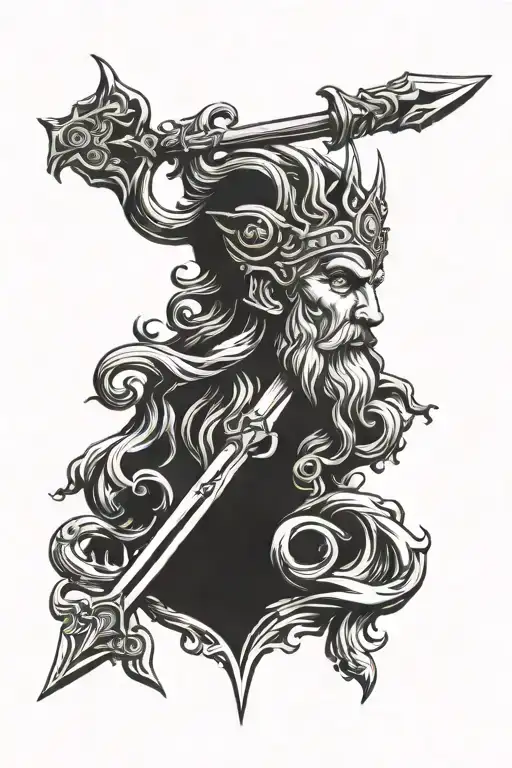The Trident of Neptune god tattoo design idea