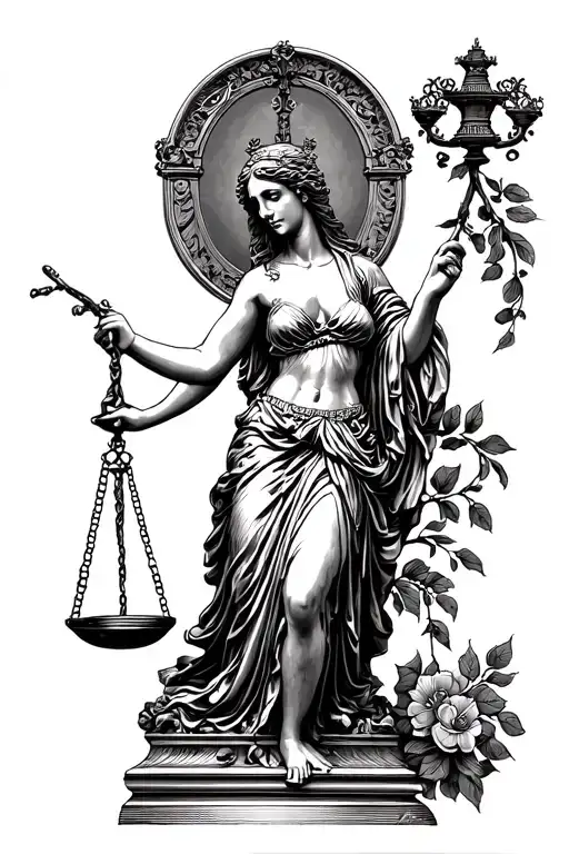 lady justice engraving style tattoo design idea