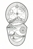 tattoo featuring greek landscape, compass, globe tattoo design idea