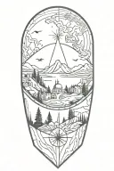 tattoo featuring greek landscape, compass, globe tattoo design idea