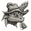 a thorny devil lizard with a cowboy hat on his head tattoo design idea