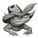 a thorny devil lizard with a cowboy hat on his head tattoo design idea