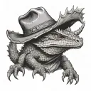 a thorny devil lizard with a cowboy hat on his head tattoo design idea