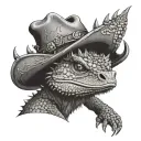 a thorny devil lizard with a cowboy hat on his head tattoo design idea