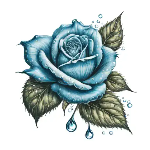 blue rose with one raindrop  tattoo design idea