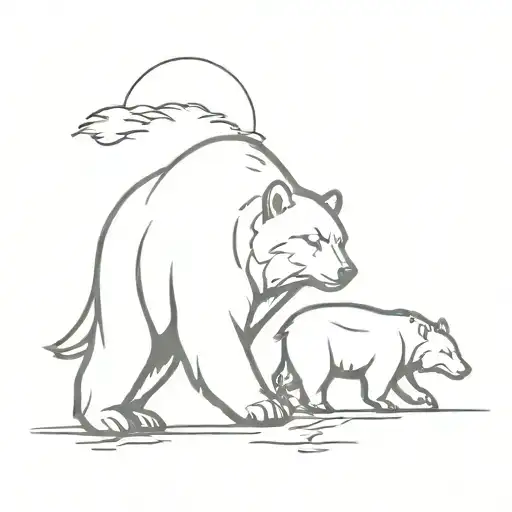 bear and wolf walking together tattoo design idea