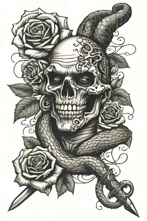 snake, sword,roses,money, joker card tattoo design idea