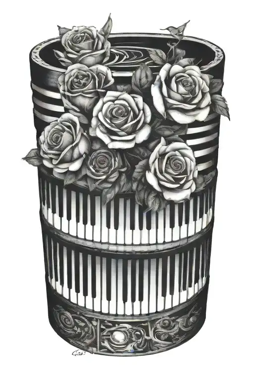 piano keys wrapping with roses tattoo design idea