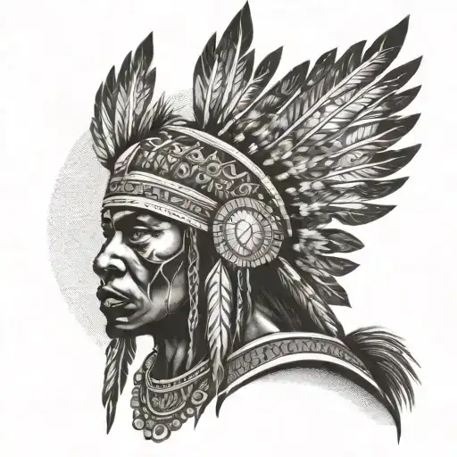 African Warrior With Native American headress pattern incorporating tattoo design idea