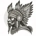 African Warrior With Native American headress pattern incorporating tattoo design idea