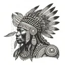 African Warrior With Native American headress pattern incorporating tattoo design idea