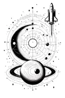 from the atom to the black hole with the space shuttle, Fibonacci sequence, planets and constellations tattoo design idea