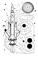 from the atom to the black hole with the space shuttle, Fibonacci sequence, planets and constellations tattoo design idea