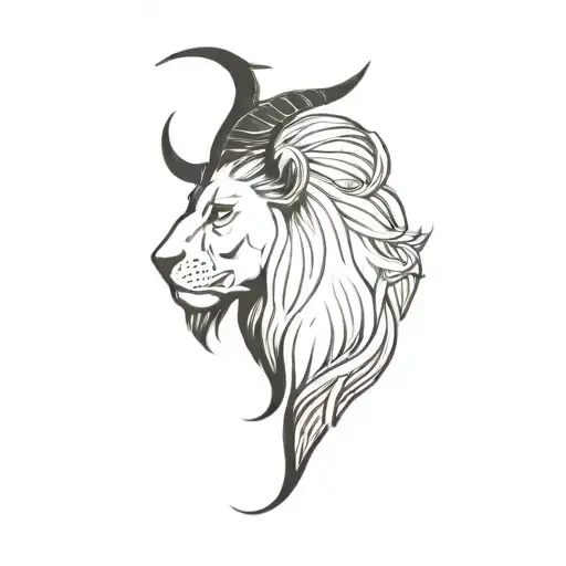 lion and goat head with long horns tattoo design idea