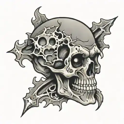 zombie skull with bullet holes  tattoo design idea