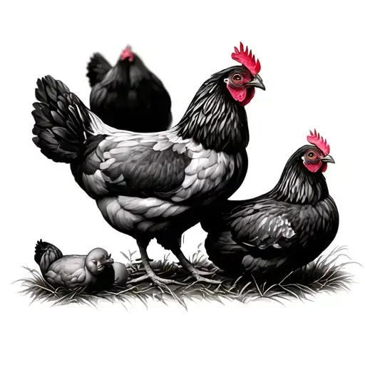 farm scene with chickens and newborn baby girl tattoo design idea