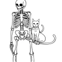 a cutie female skeleton holding two cutie cats, one of the cat is named Oden and the other Alaska tattoo design idea