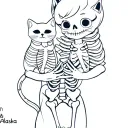 a cutie female skeleton holding two cutie cats, one of the cat is named Oden and the other Alaska tattoo design idea