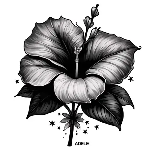 The name Adele with an anthurium and Stars tattoo design idea
