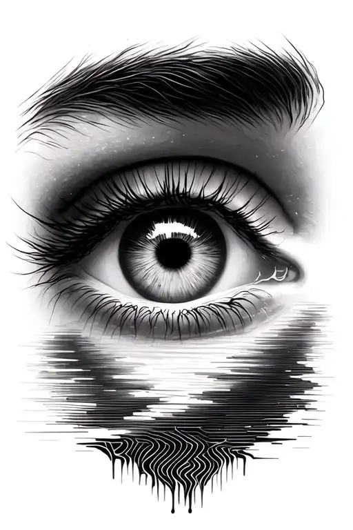 "I am a sound that I've never" sound wave, lifelike eye, tattoo design idea
