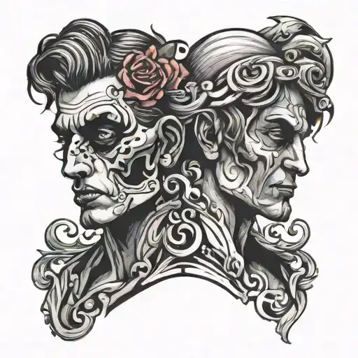 two faced man angel and dark side tattoo design idea
