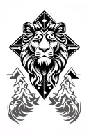 create a tattoo design that incorporates the shape of Ethiopia, the Ethiopian lion, the coptic cross, and mountains tattoo design idea