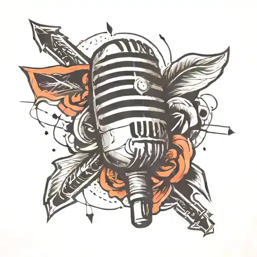 microphone with tiny 4 arrows pointing down tattoo design idea