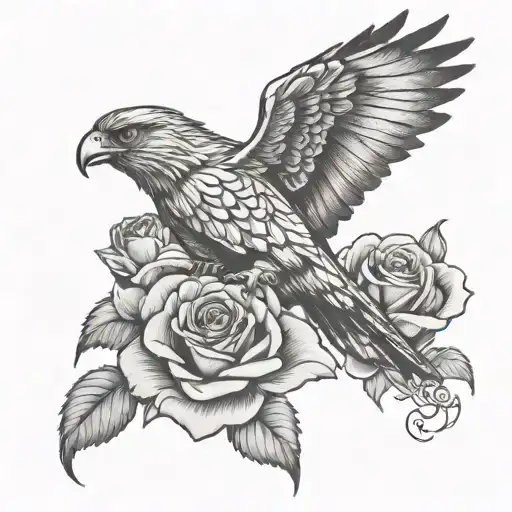 Hawk in flight holding rose tattoo tattoo design idea