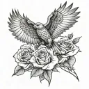 Hawk in flight holding rose tattoo tattoo design idea