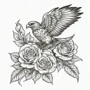 Hawk in flight holding rose tattoo tattoo design idea