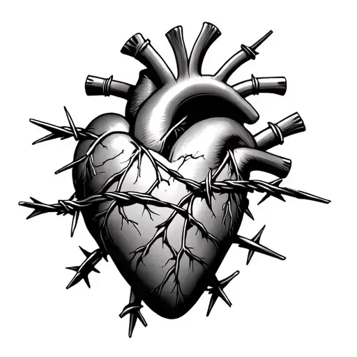human heart with barbed wire going through it tattoo design idea