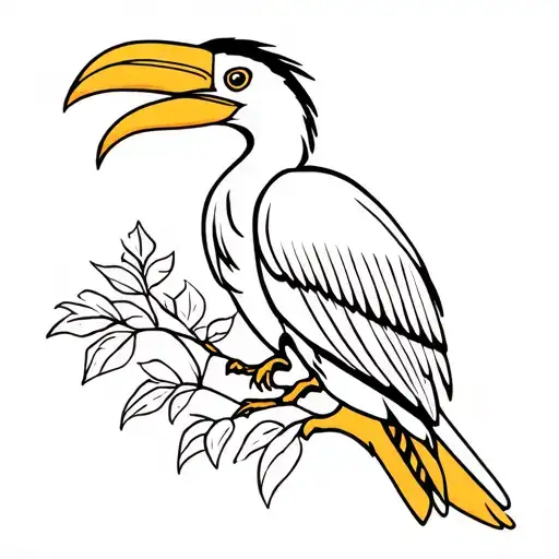 yellow billed hornbill tattoo design idea