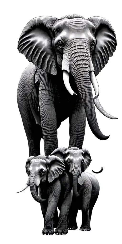Adult elephant and 3 young elephants sitting on top tattoo design idea