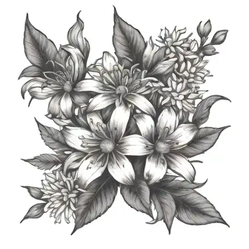 jonquil honeysuckle aster flower bouquet tattoo design idea