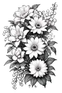 i want the specific flowers chrysanthemum, daffodil, lily of the valley, and carnation incorporated together with vines tattoo design idea