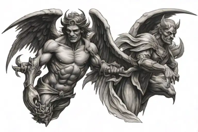 angel vs devil tattoo design idea