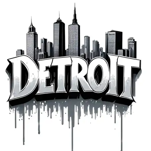 The word Detroit but as a city skyline in the background tattoo design idea